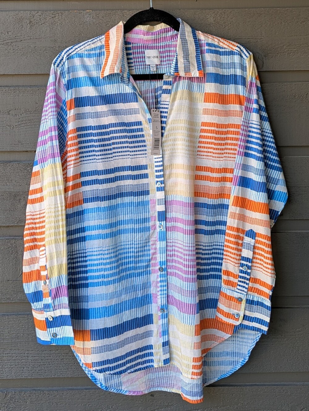 NWT Nic + Zoe Sunset Stripe Cotton Button-Up Shirt Size Small 100% Cotton